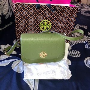 NWT~Tory Burch Britten Small Saddle Bag Spinach Green